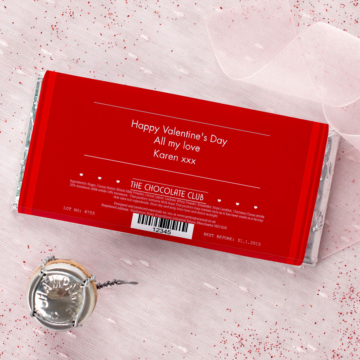 Personalised Chocolate Bar - Valentine's Chocolate Club - Red