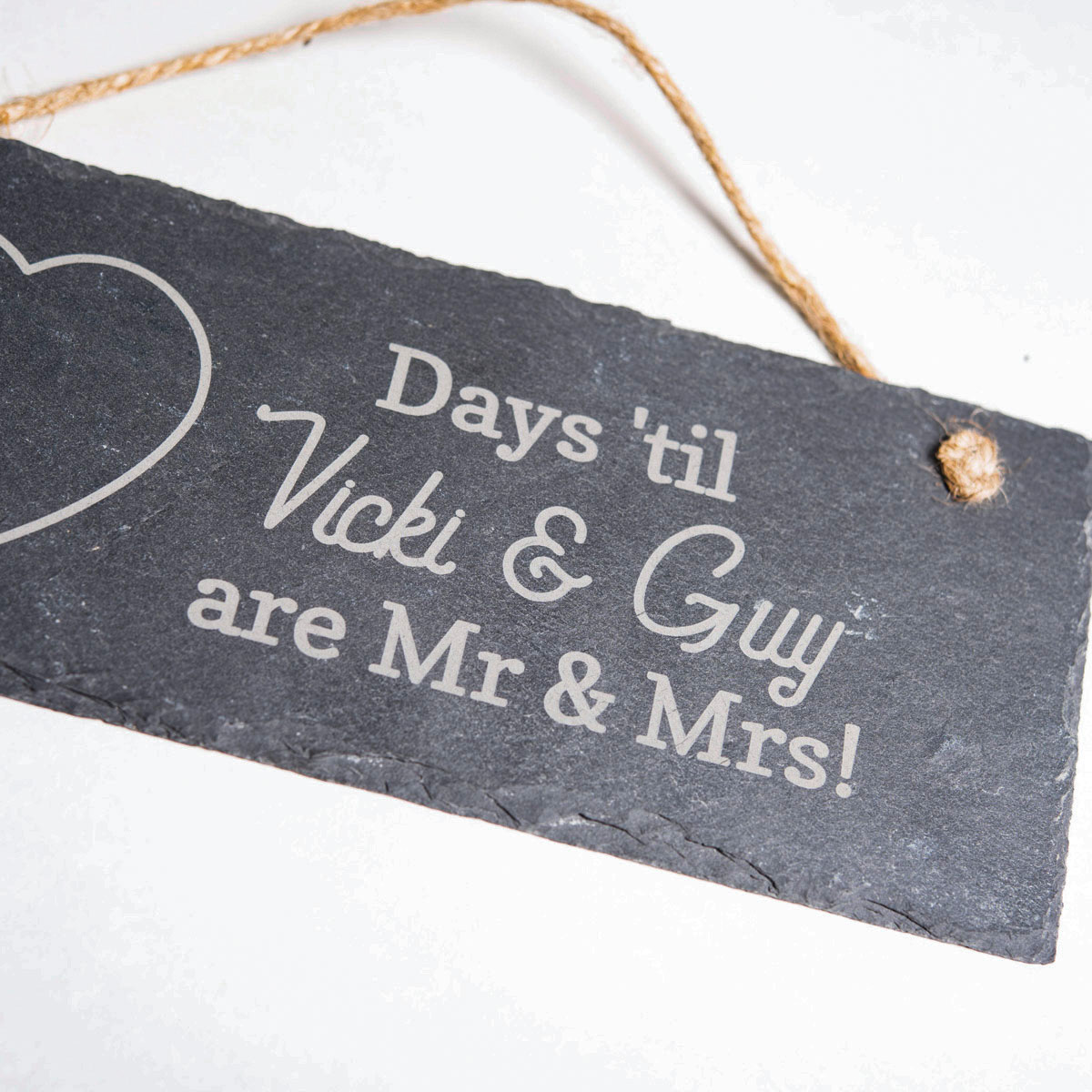 Personalised Hanging Slate Sign - Heart Wedding Countdown