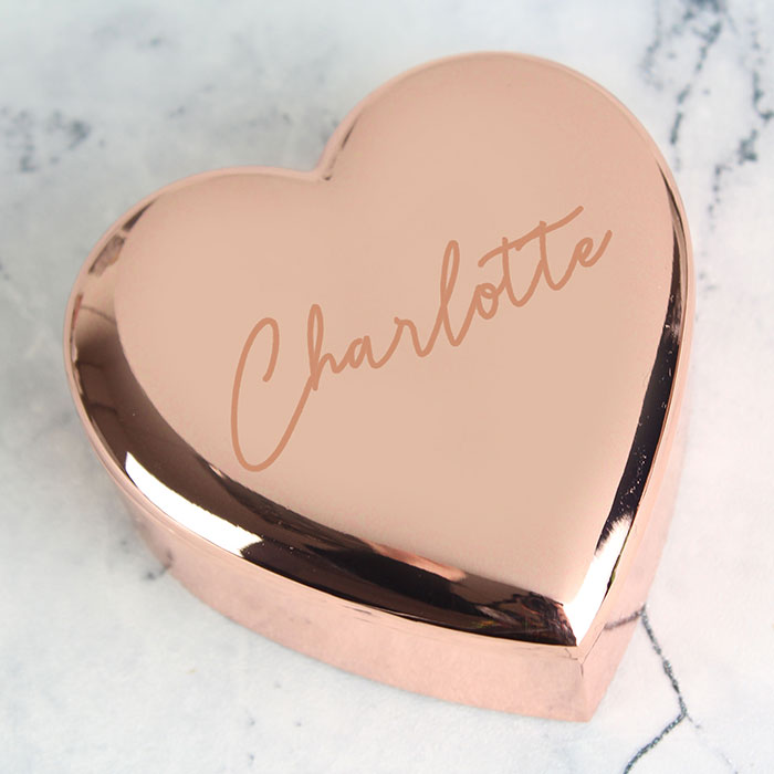 Personalised Exclusive Rose Gold Heart Trinket Box - Name