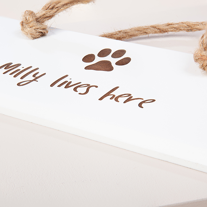 Personalised Hanging White Wooden Sign - Cat Paw