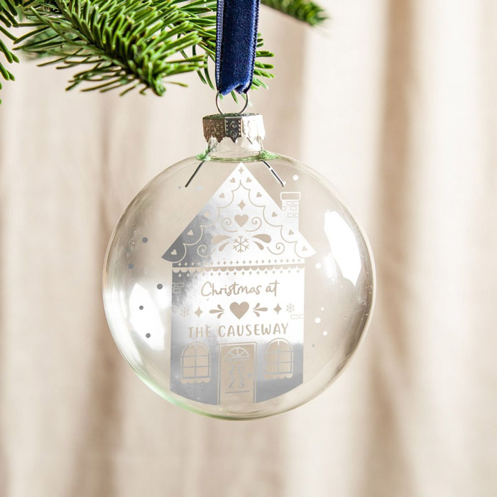 Personalised Gingerbread House New Home Foiled Glass Bauble
