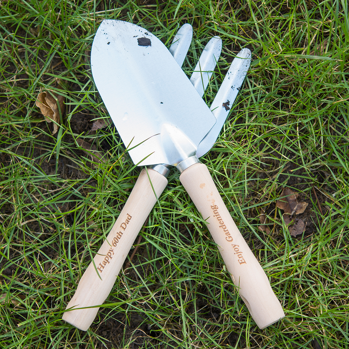Personalised Stainless Steel Trowel and Fork Set