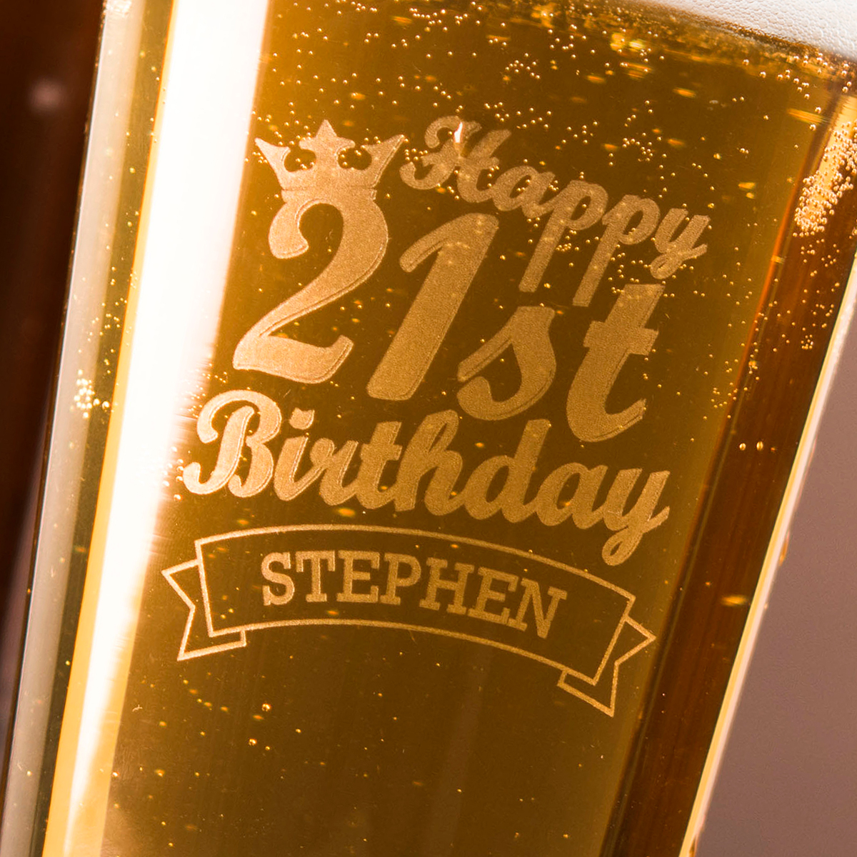 Personalised Pint Glass - 21st Birthday Crown