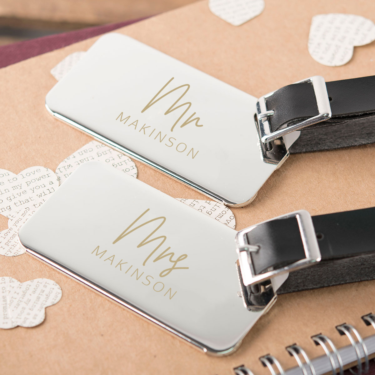 Personalised Stainless Steel Luggage Tags - Love Story Wedding