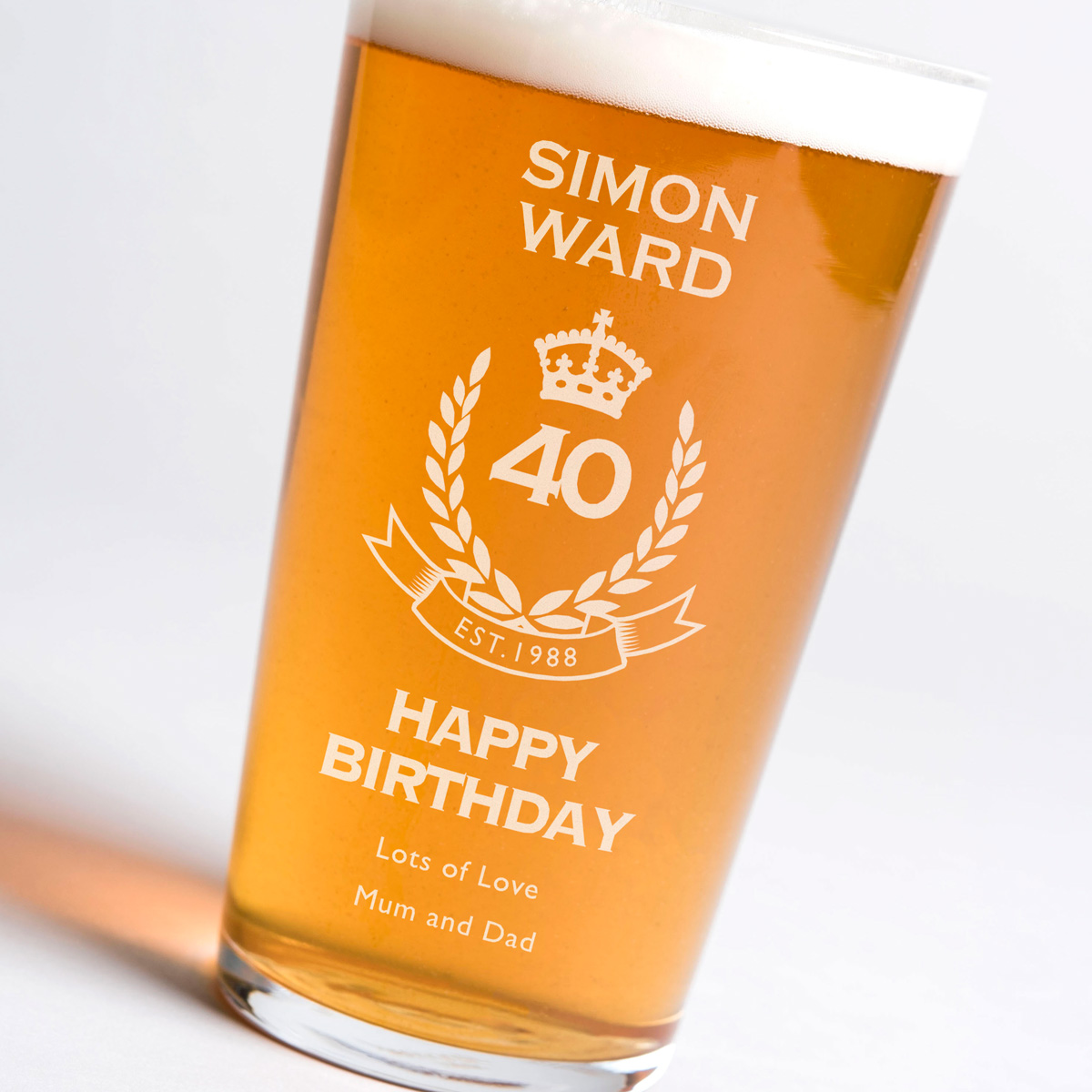 Personalised Pint Glass - 40th Birthday Crest