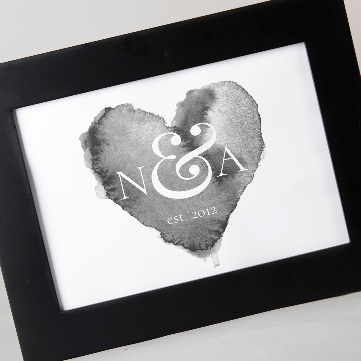 Personalised Framed Print - Watercolour Greyscale Heart