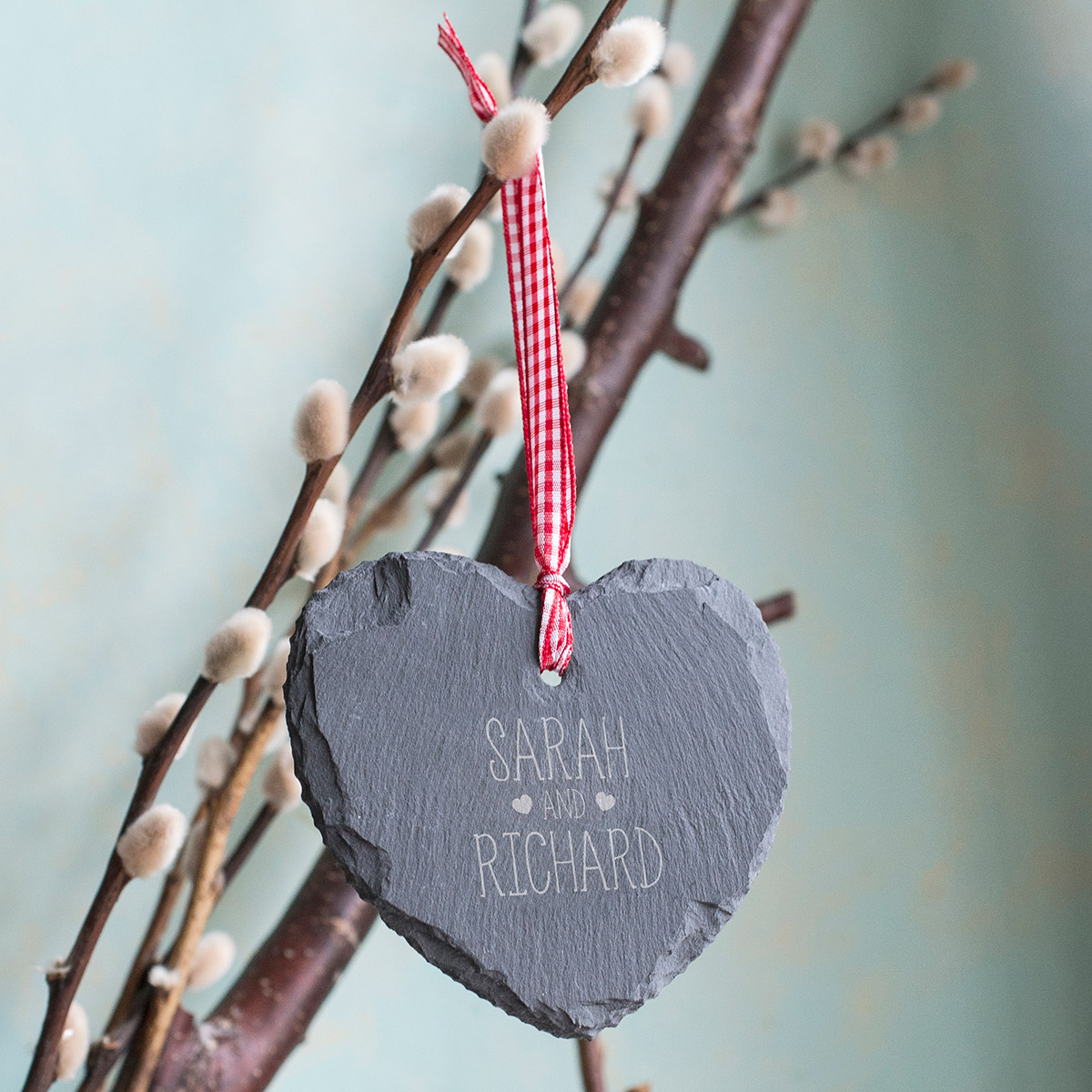 Personalised Heart-Shaped Slate Hanging Keepsake - Couple's Names
