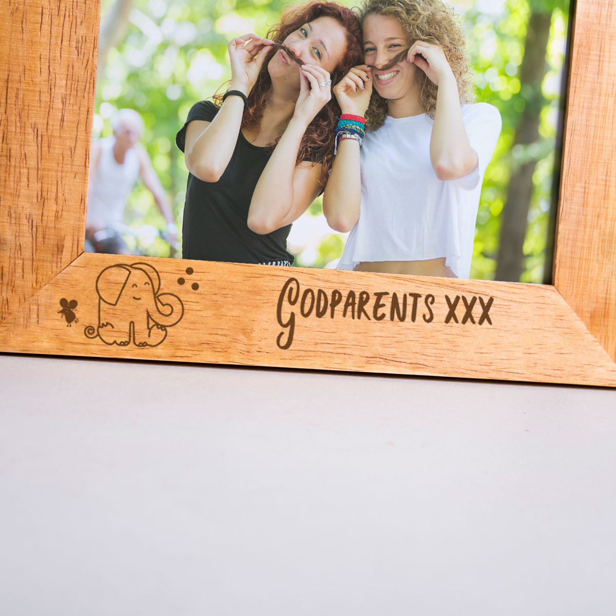 Personalised Wooden Photo Frame - Godparents Baby Elephant