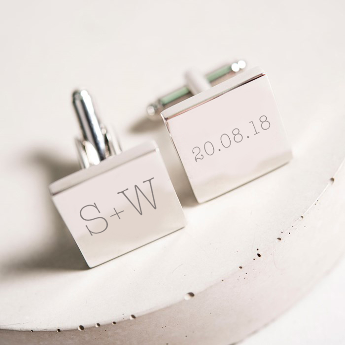 Engraved Square Silver Cufflinks - Initials