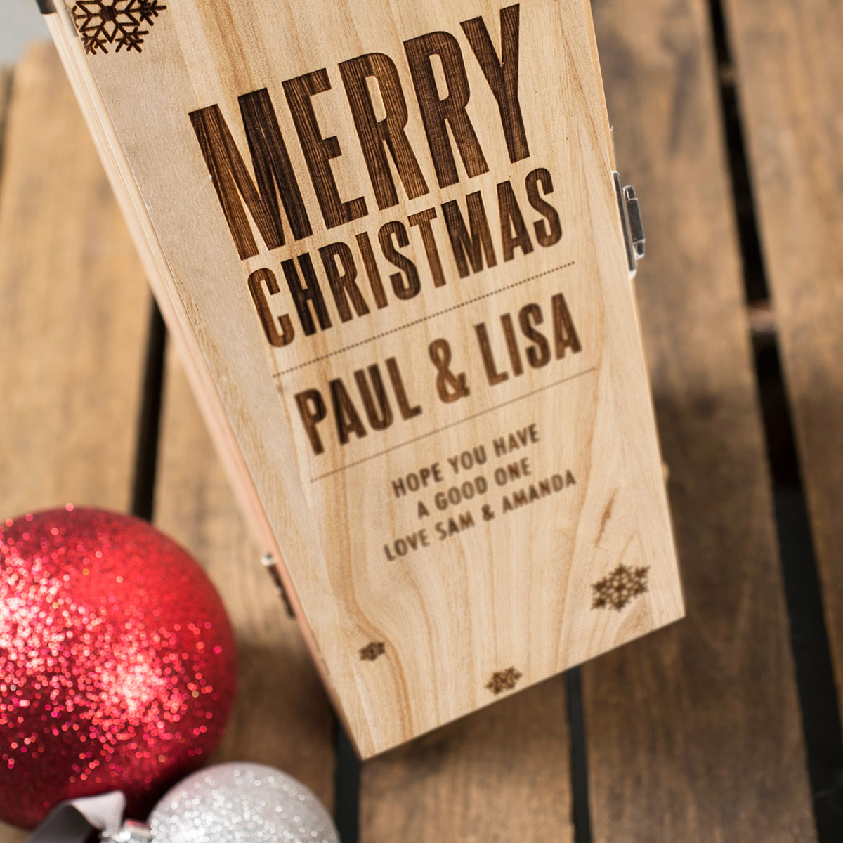 Personalised Luxury Wooden Wine Box - Merry Christmas