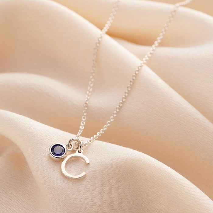 Personalised Birthstone & Initial Letter Charm Necklace