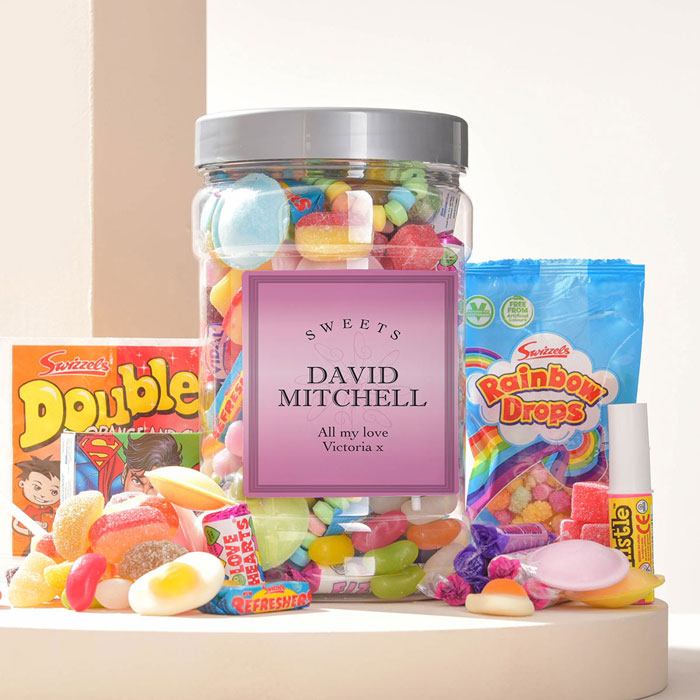 Personalised Retro Sweet Jar - Pink Sweets