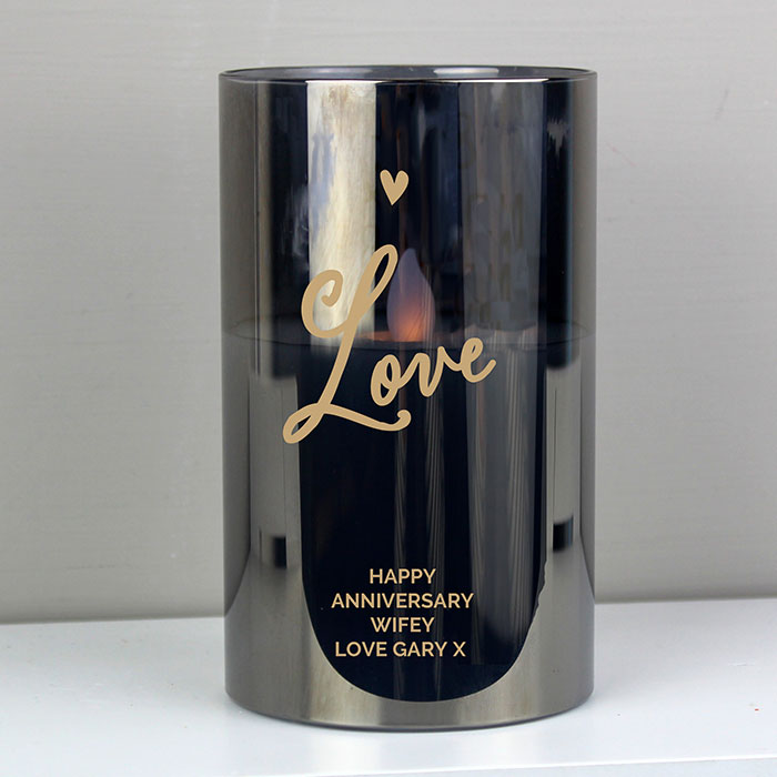 Personalised Love Smoked Glass LED Candle