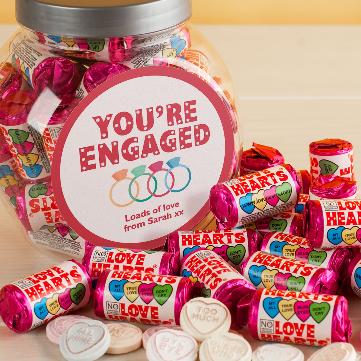 Personalised Love Hearts Jar - You're Engaged
