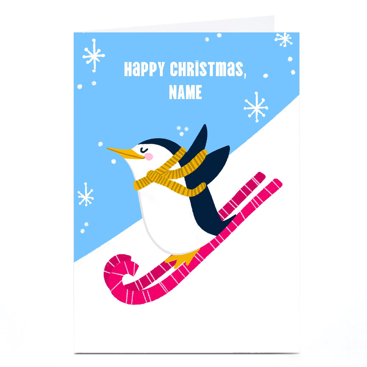 Personalised Lucy Maggie Christmas Card - Penguin Skiing