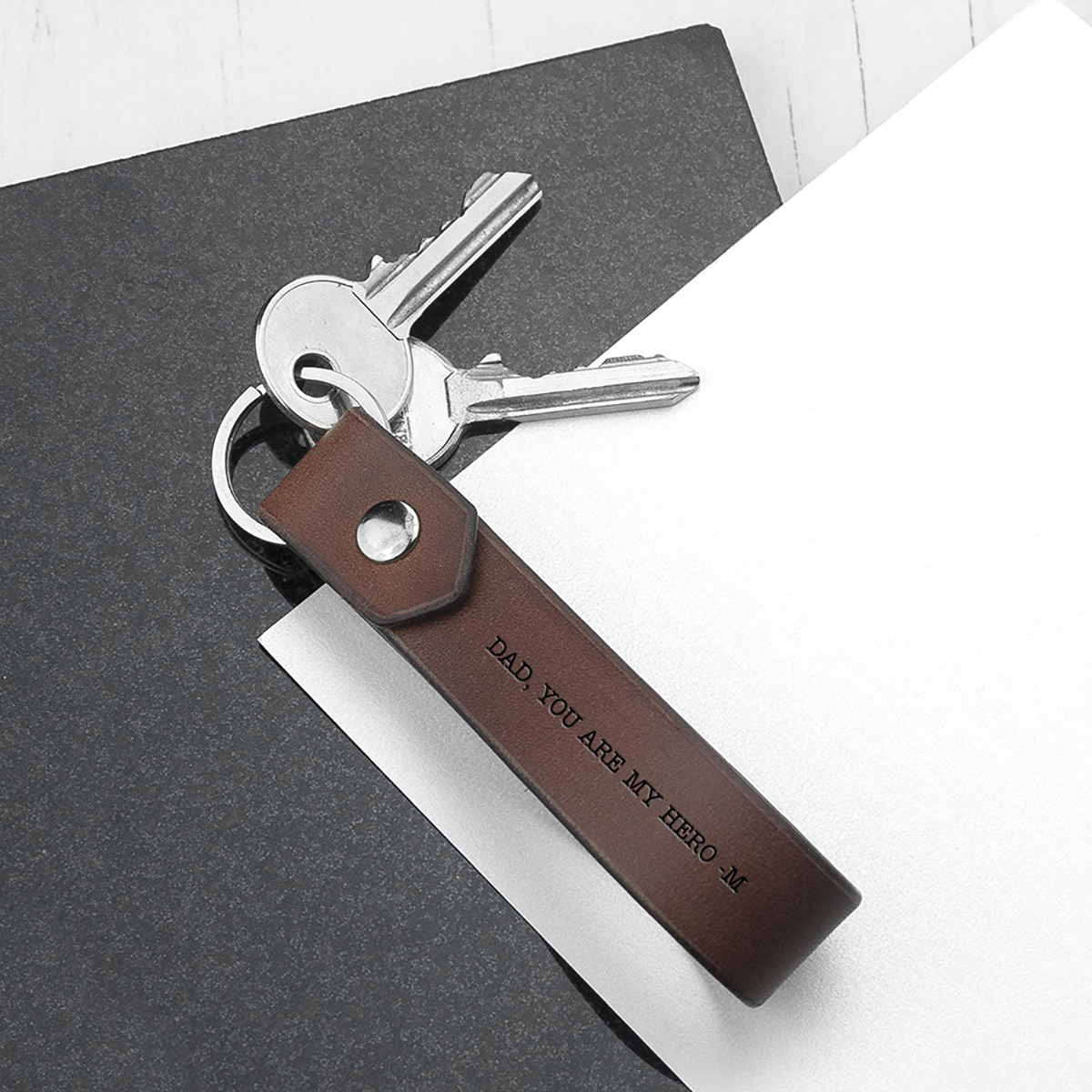 Personalised Key Ring - Brown Leather Loop