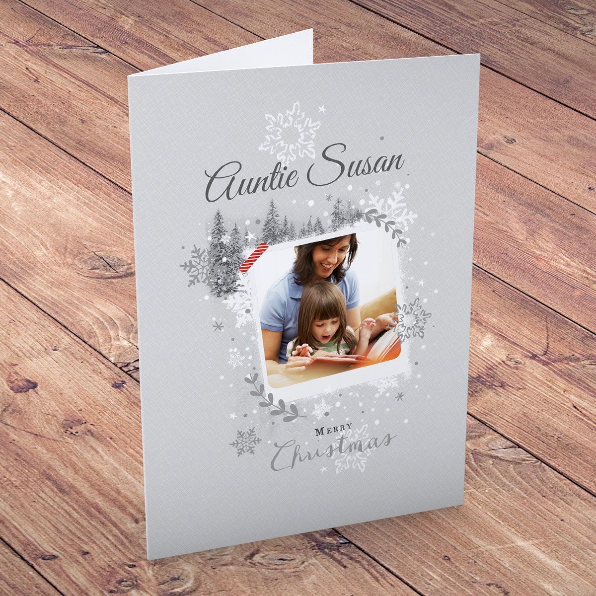 Photo Upload Christmas Card - Silver Snowflake