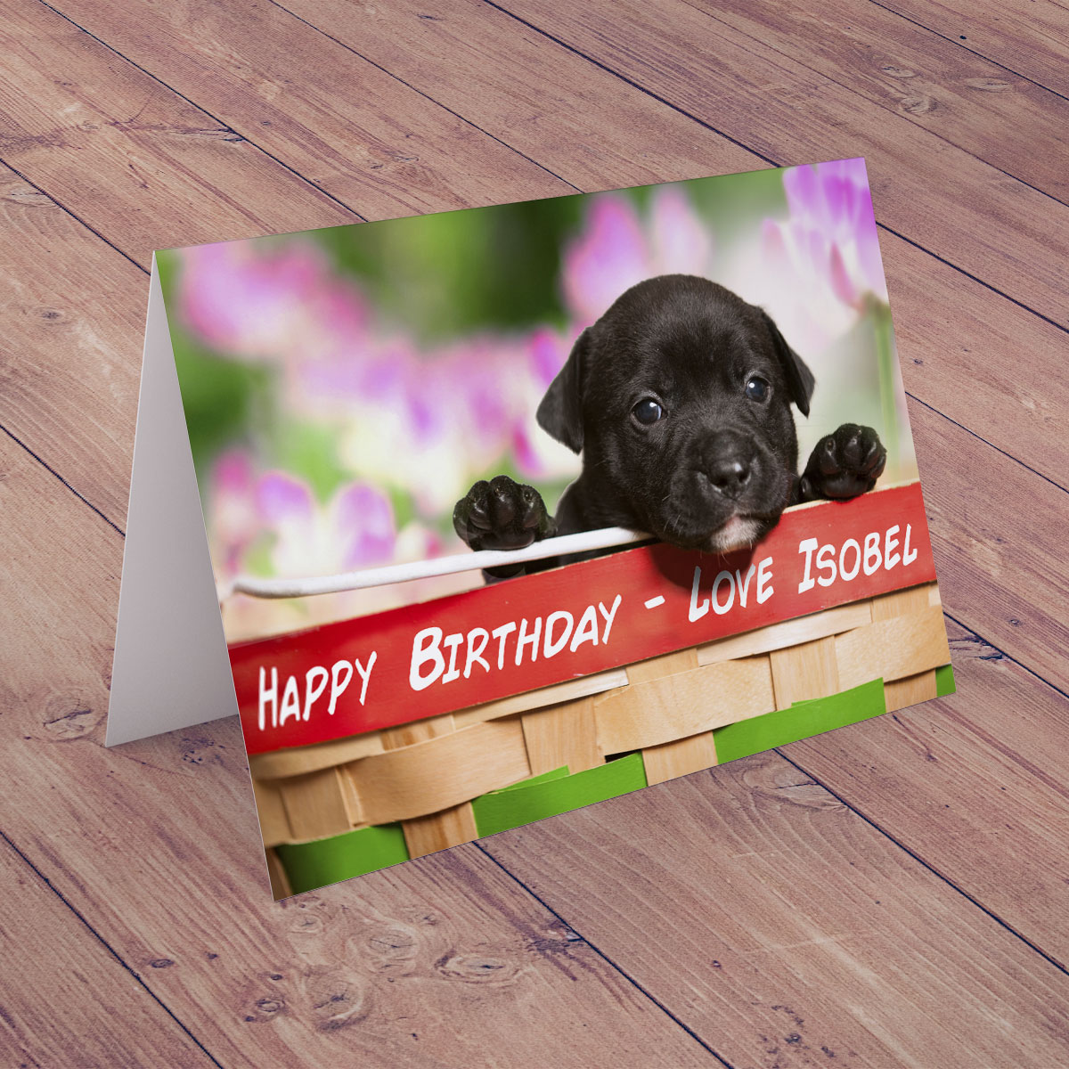 Personalised Card - Puppy With Flowers