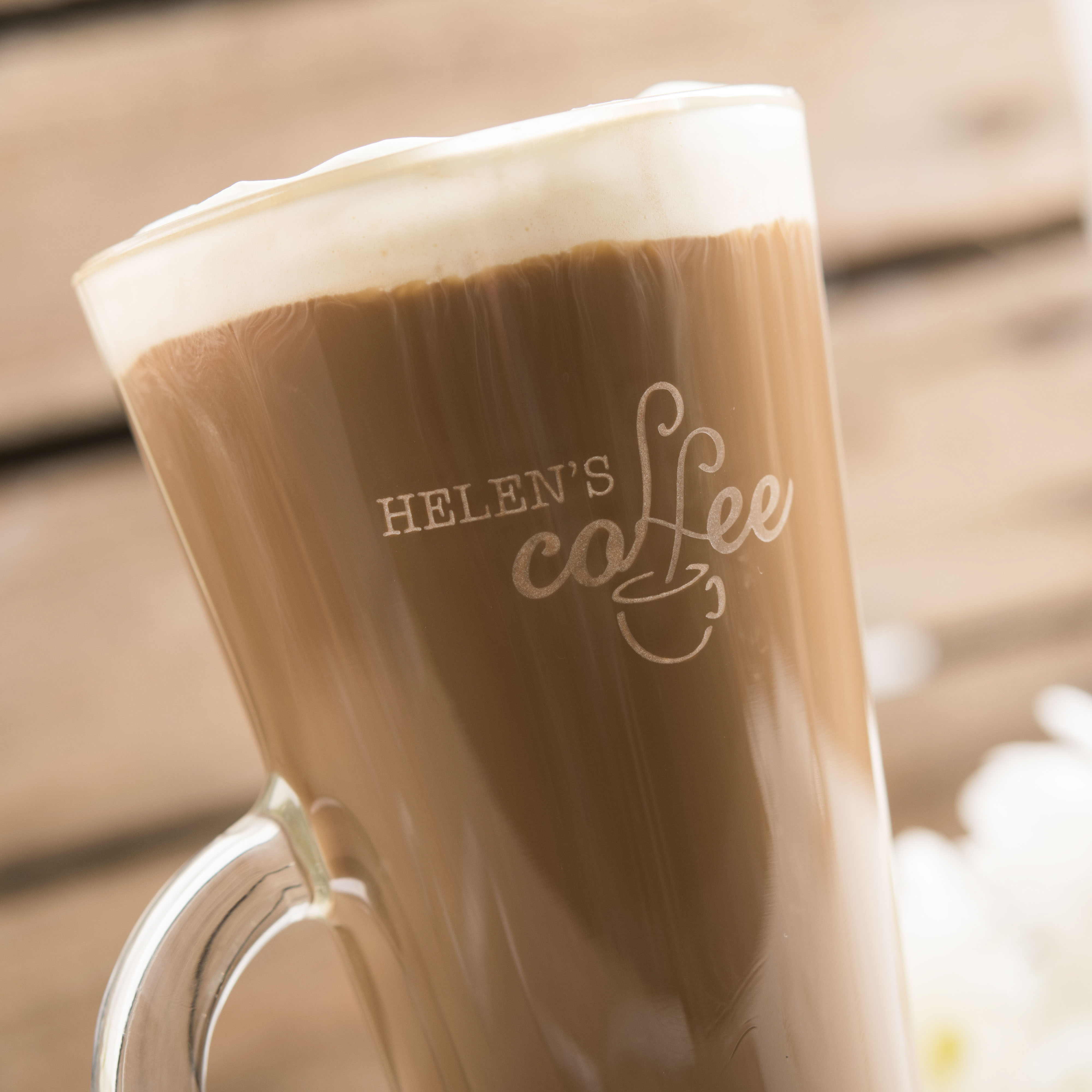 Engraved Glass Latte Mug - Hot Coffee