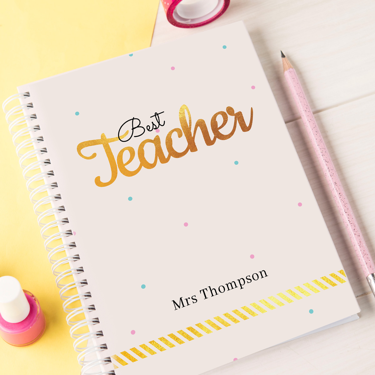 Personalised Notebook - Best Teacher, Gold