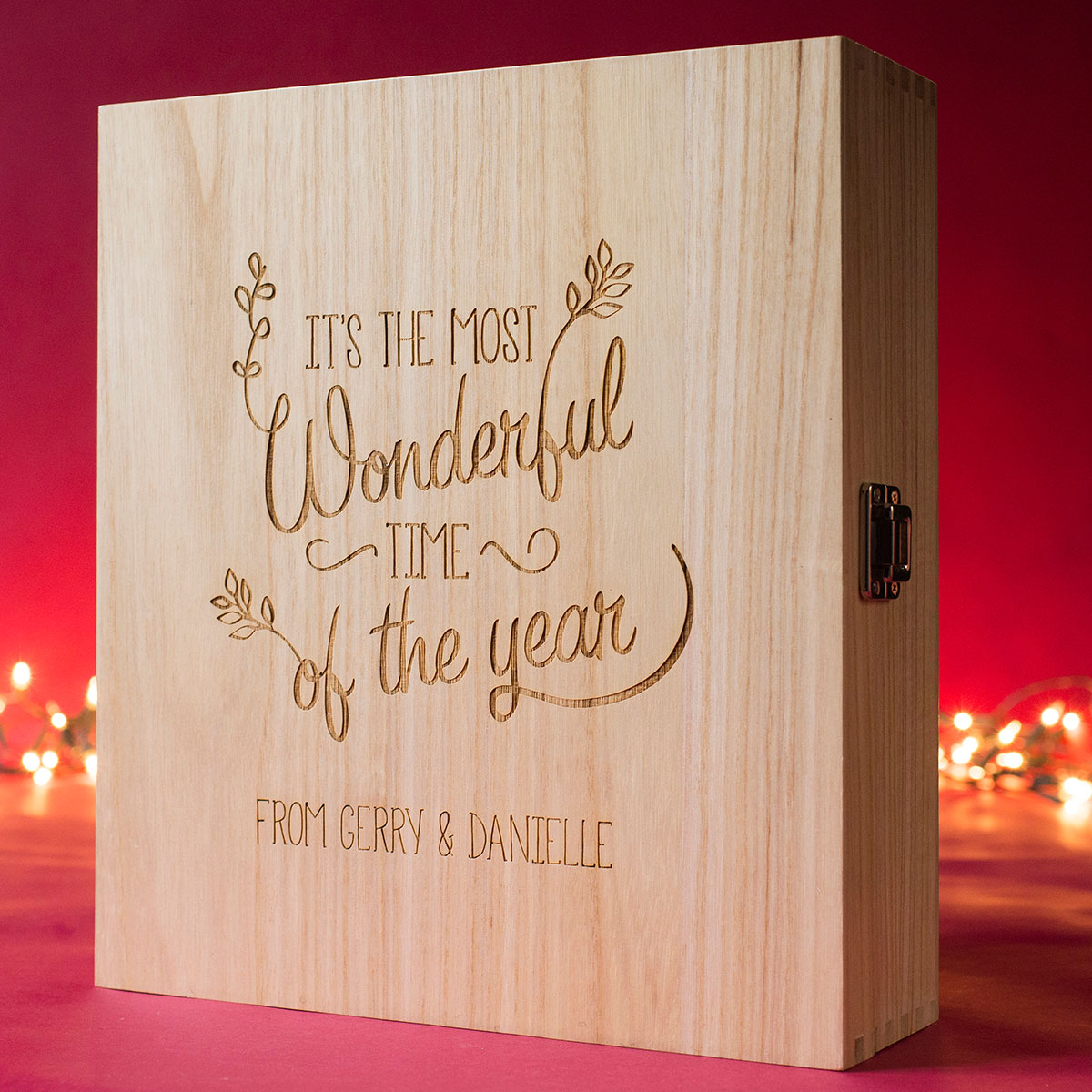 Personalised 3 Bottle Luxury Wooden Wine Box - It's Most Wonderful Time Of The Year