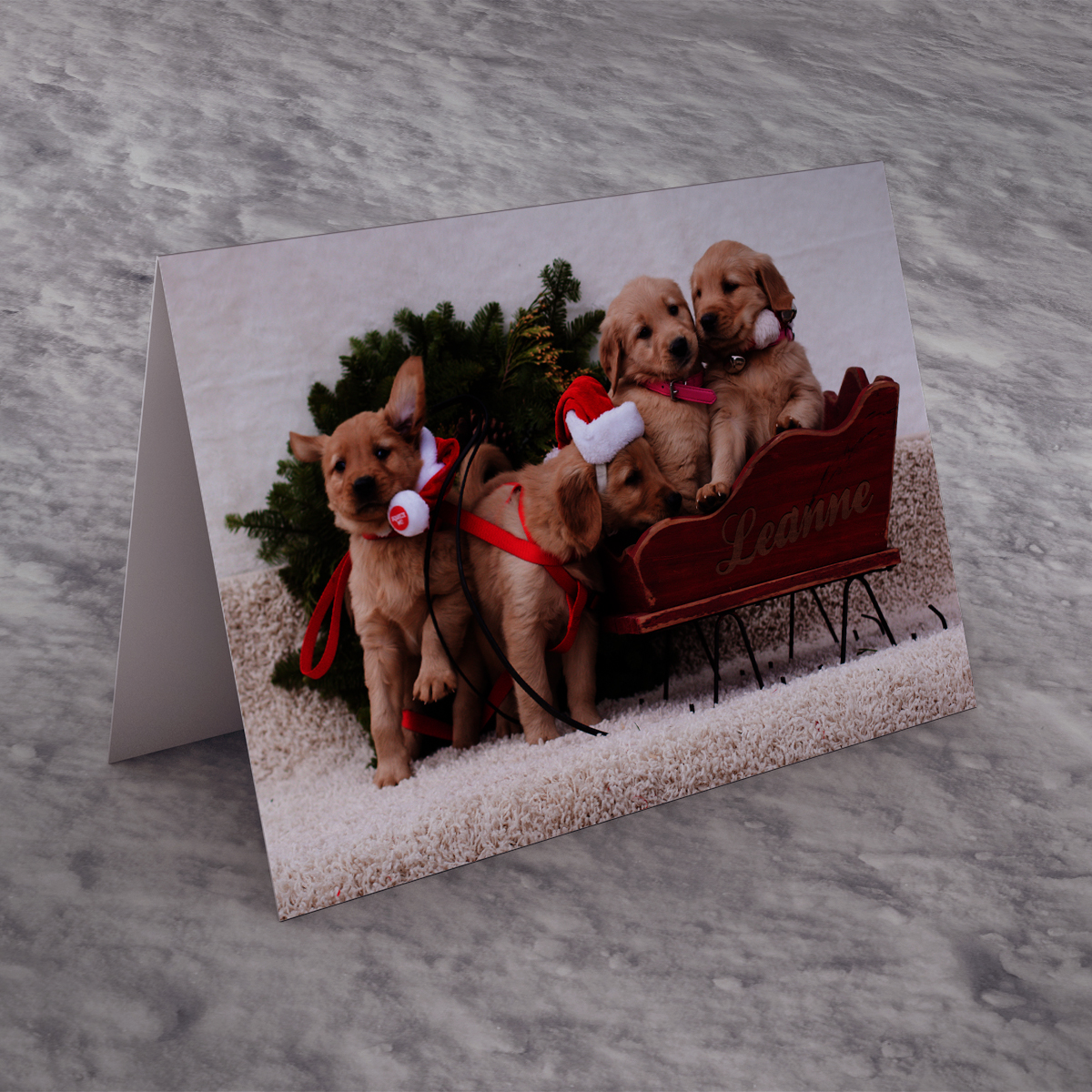 Personalised Christmas Card - Puppy Sleigh