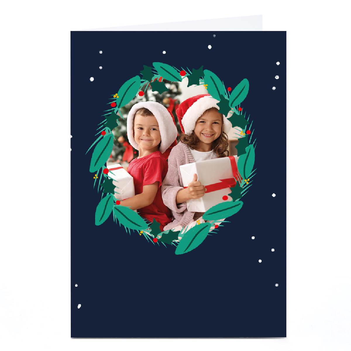 Personalised Lucy Maggie Christmas Card - Photo Upload Wreath
