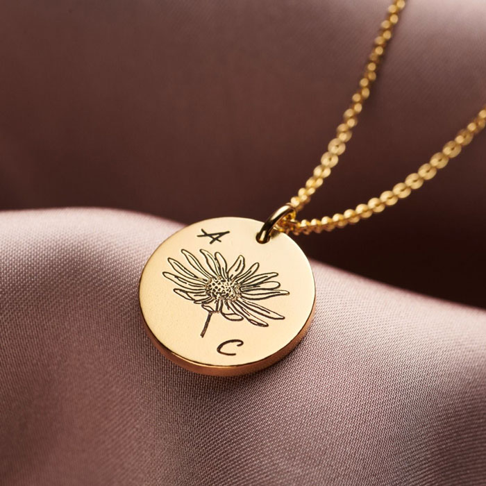 Posh Totty Designs Engraved Birth Flower Initials Necklace
