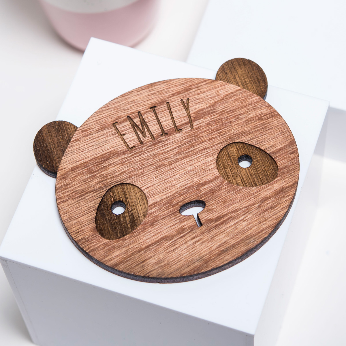Personalised Wooden Cutout Coaster - Panda