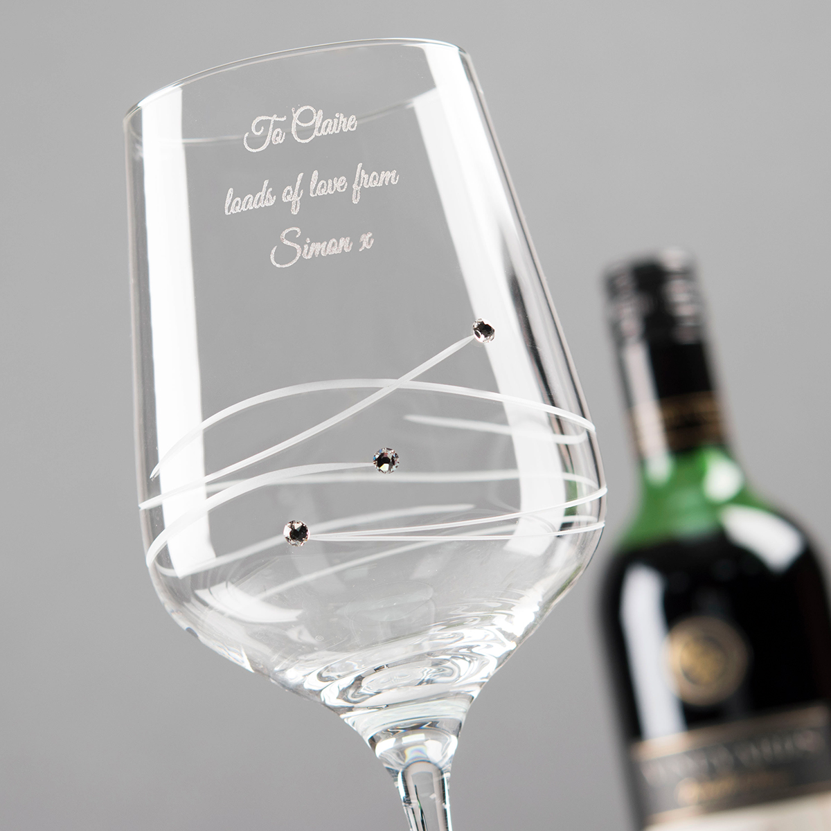 Engraved Swarovski Diamante Wine Glass - Birthday