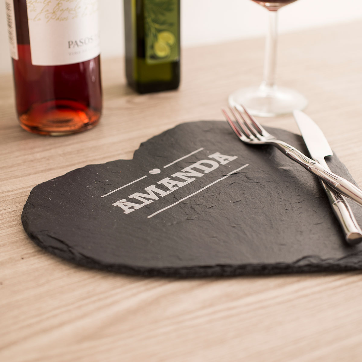 Engraved Set Of 2 Heart-Shaped Slate Placemats