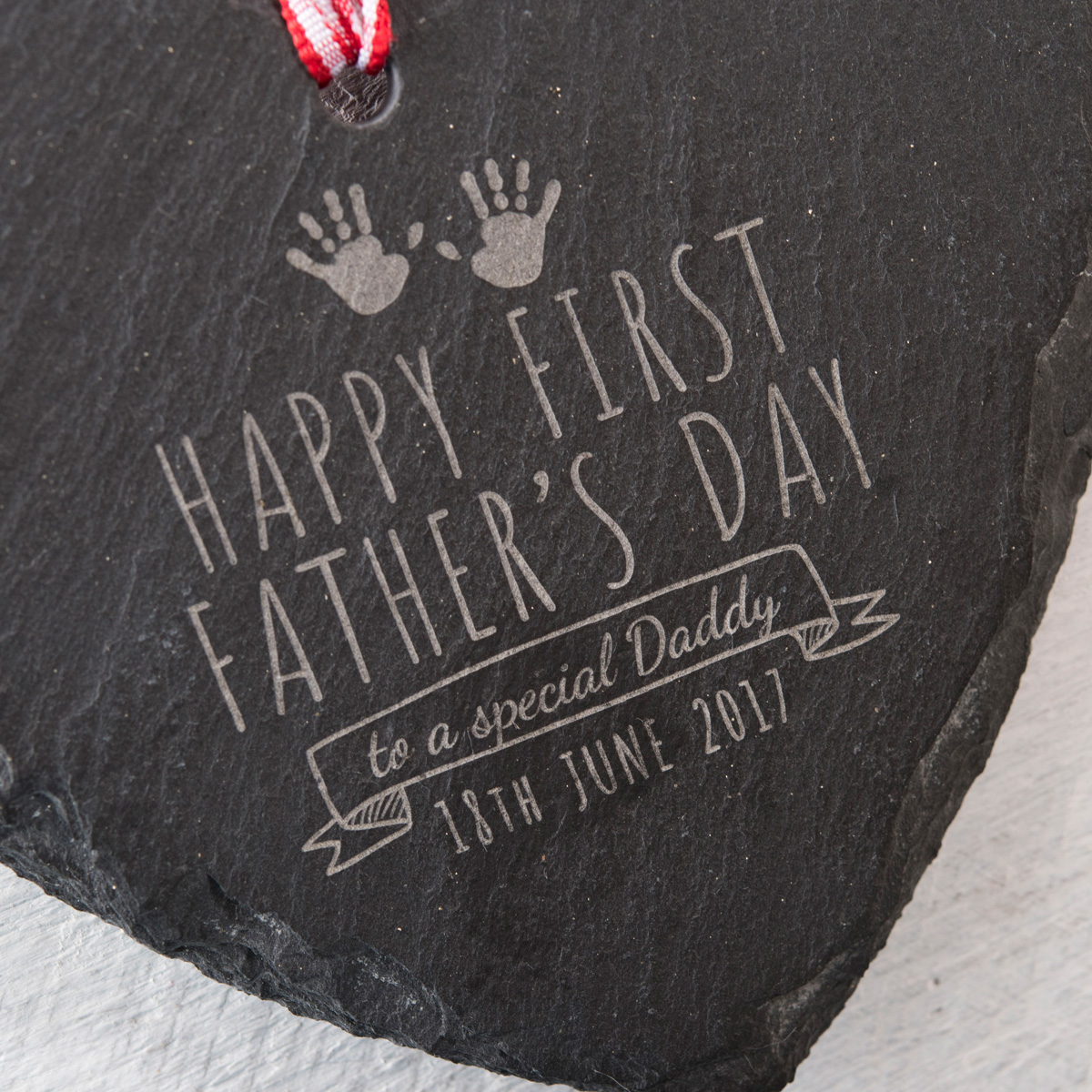 Engraved Heart-Shaped Slate Hanging Keepsake - Happy First Father's Day