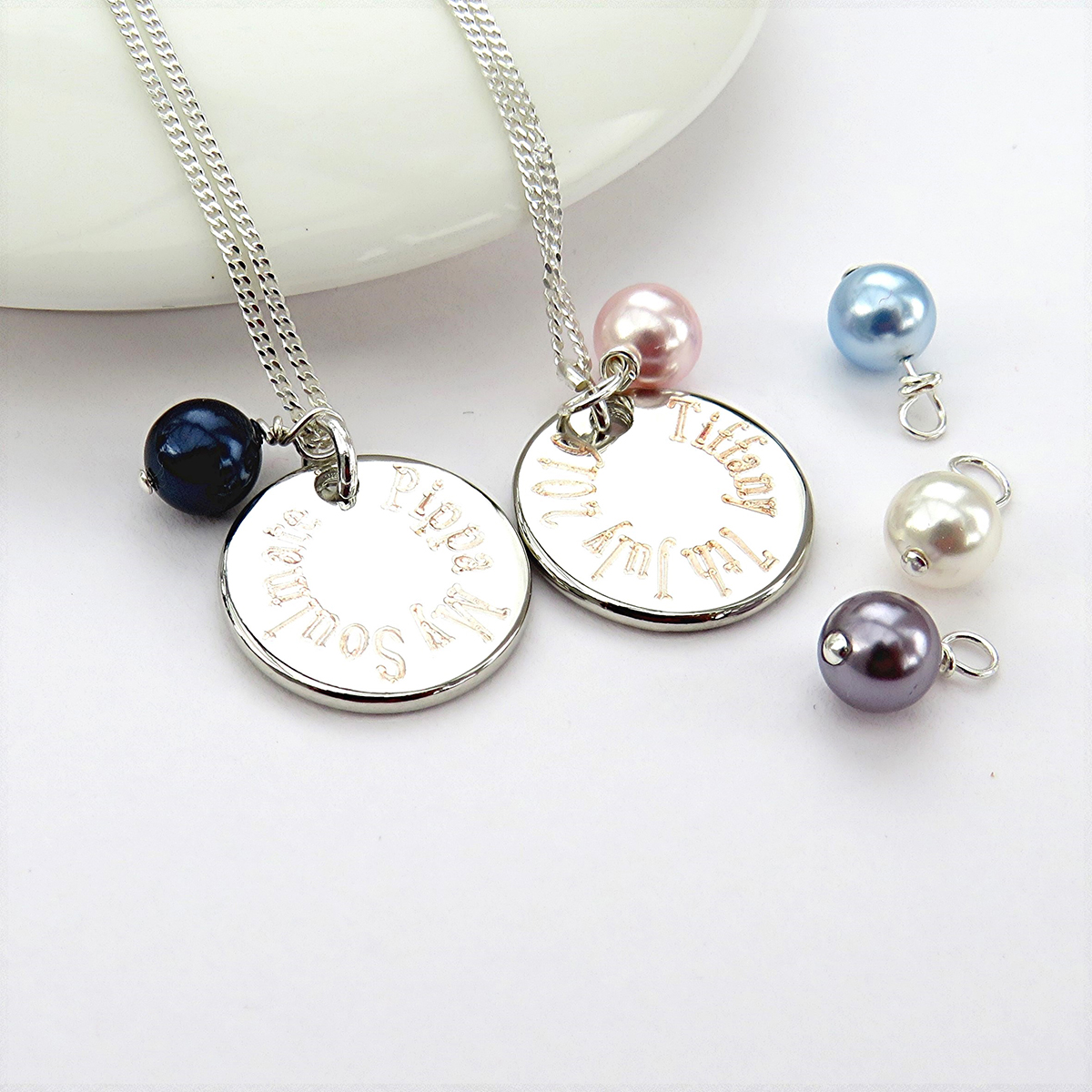 Personalised Edge Necklace - Silver Plated Disc & Pearl