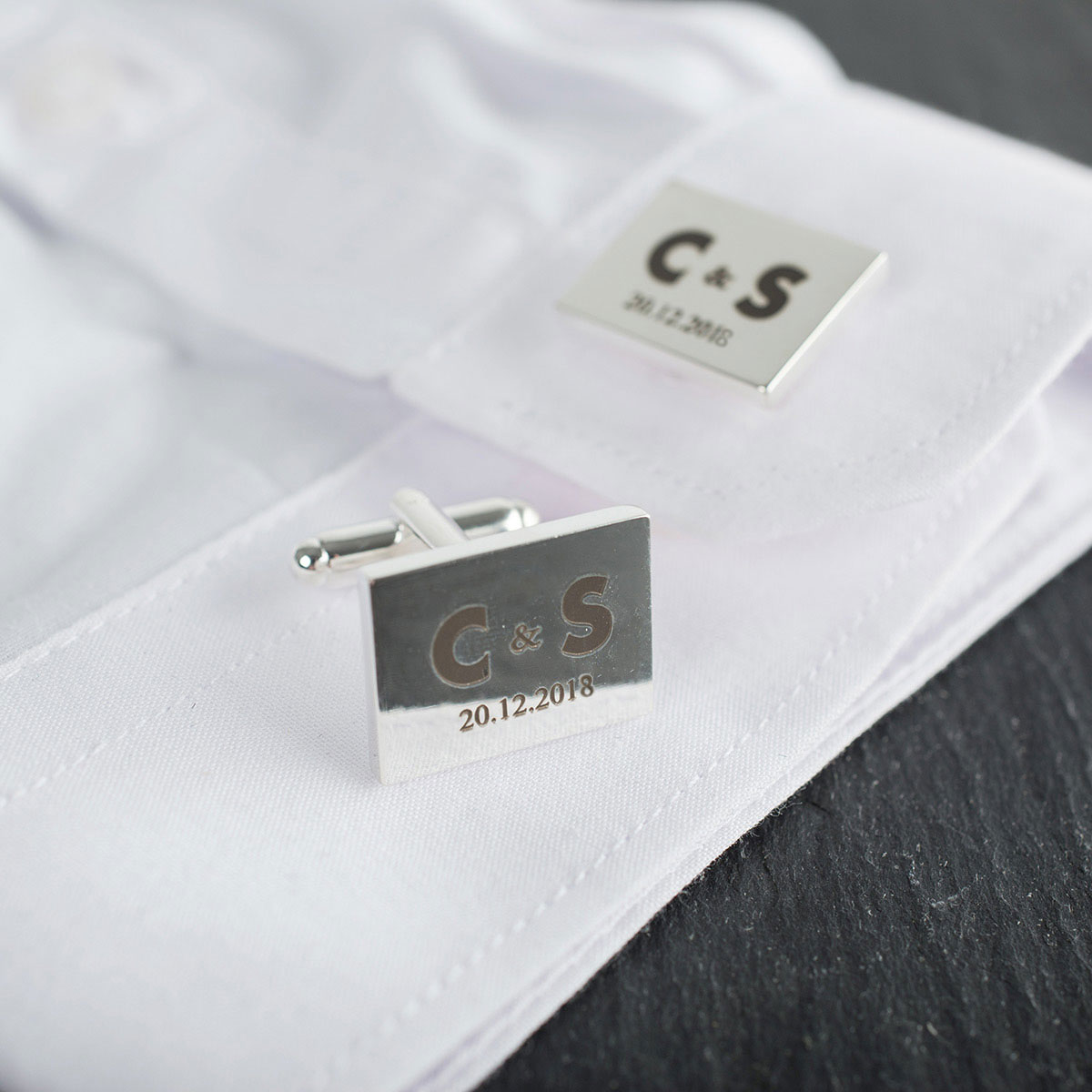 Engraved Rectangle Cufflinks - Couple's Initials