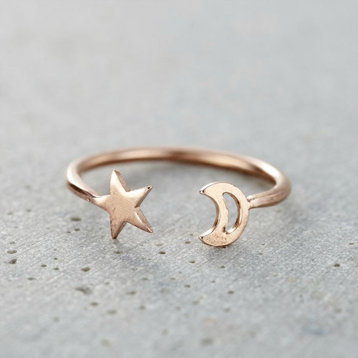 Personalised Posh Totty Moon & Star Open Ring