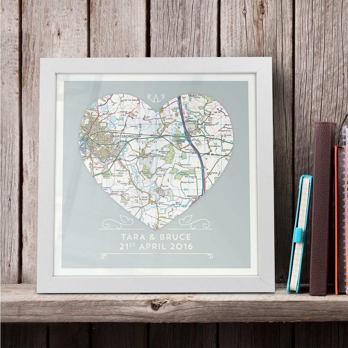 Personalised Single Heart Framed Map Print