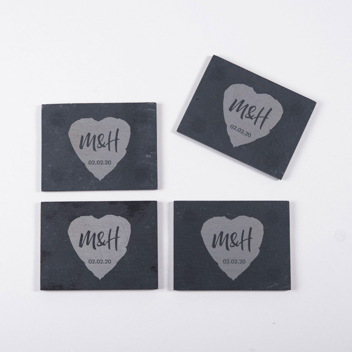 Personalised Set Of 4 Slate Coasters - Heart Initials