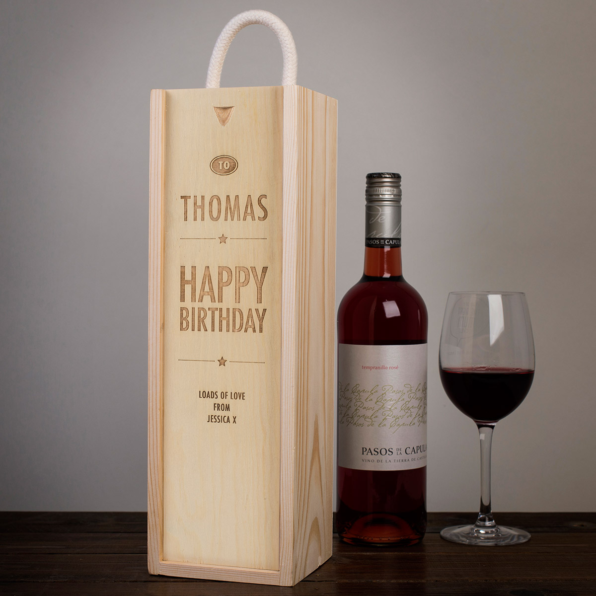 Personalised Wooden Wine Box - Happy Birthday - Stars