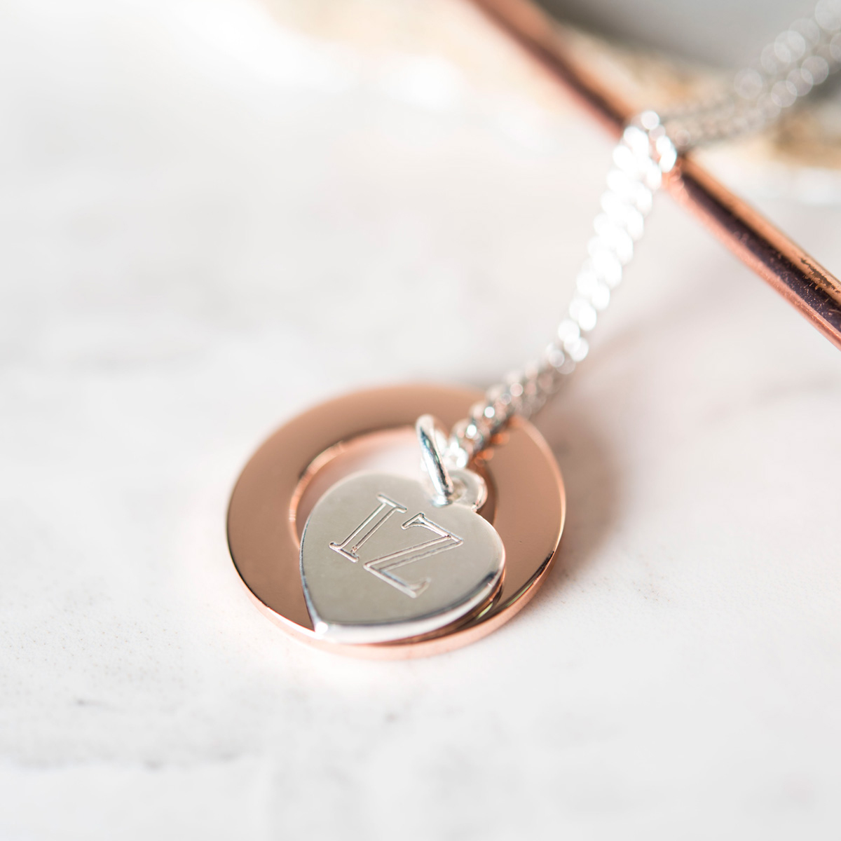 Personalised Silver Necklace With Rose Gold Ring