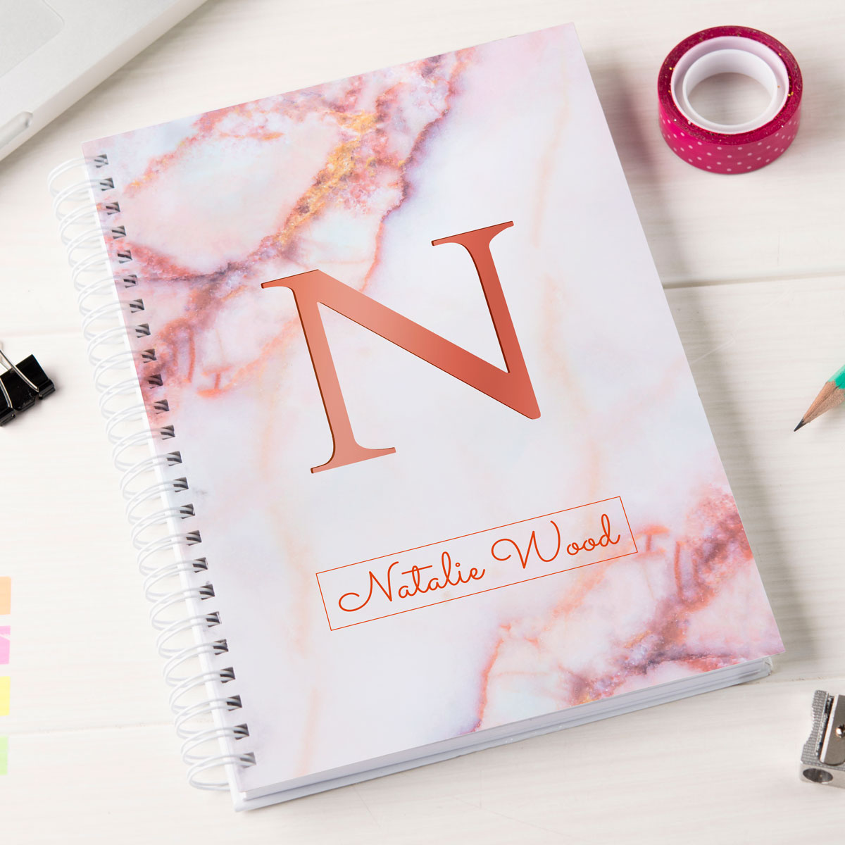 Personalised Notebook - Marble Initial - Copper - A5 Softback