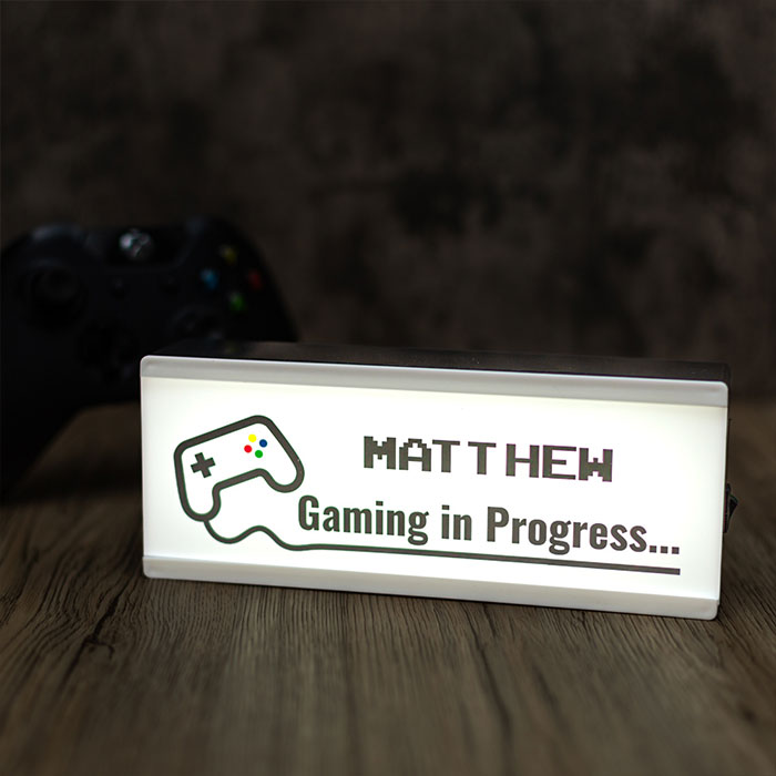 Personalised Room Sign Light Box Gaming In Progress