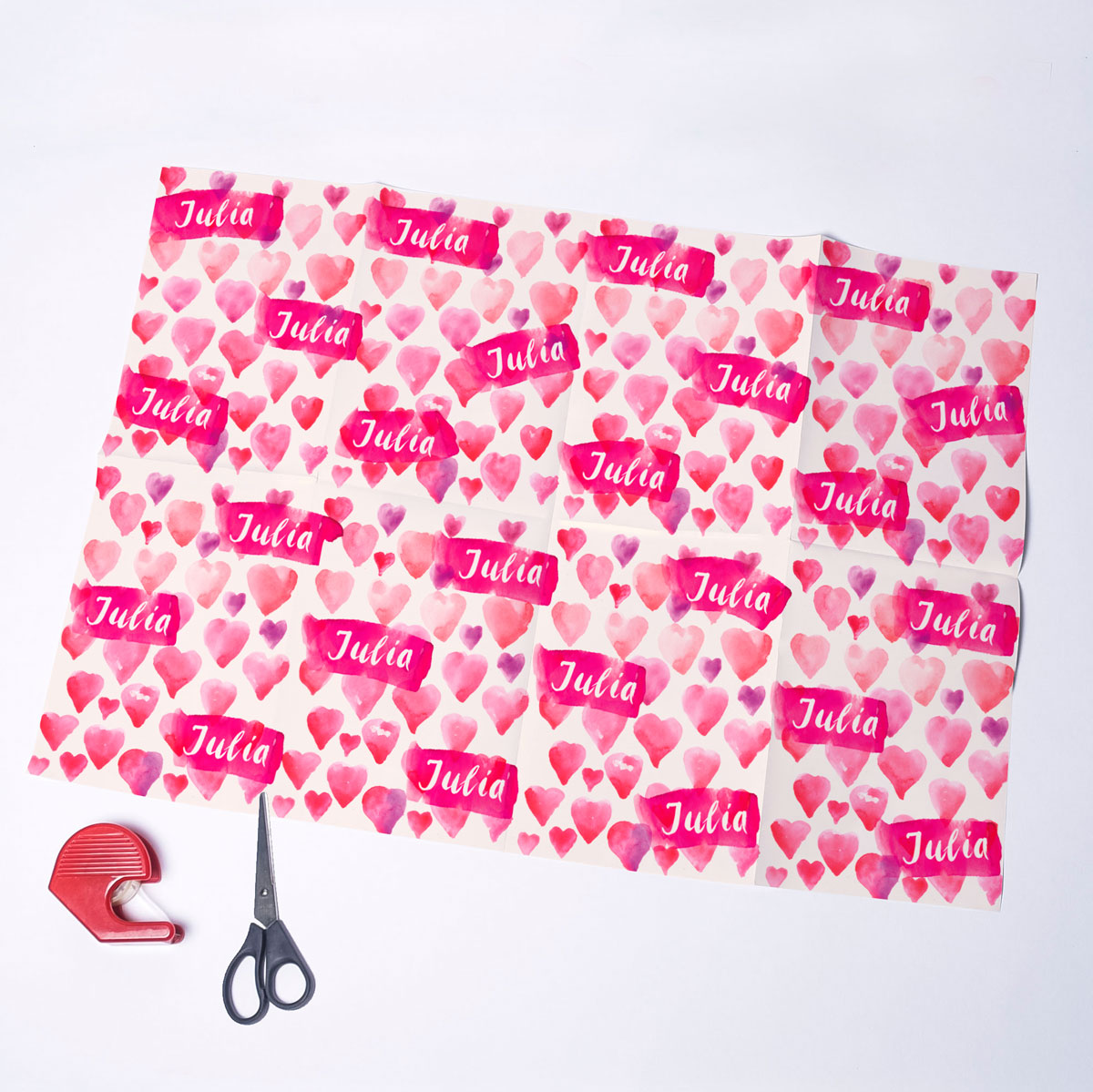 Personalised Wrapping Paper - Pink Watercolour Hearts