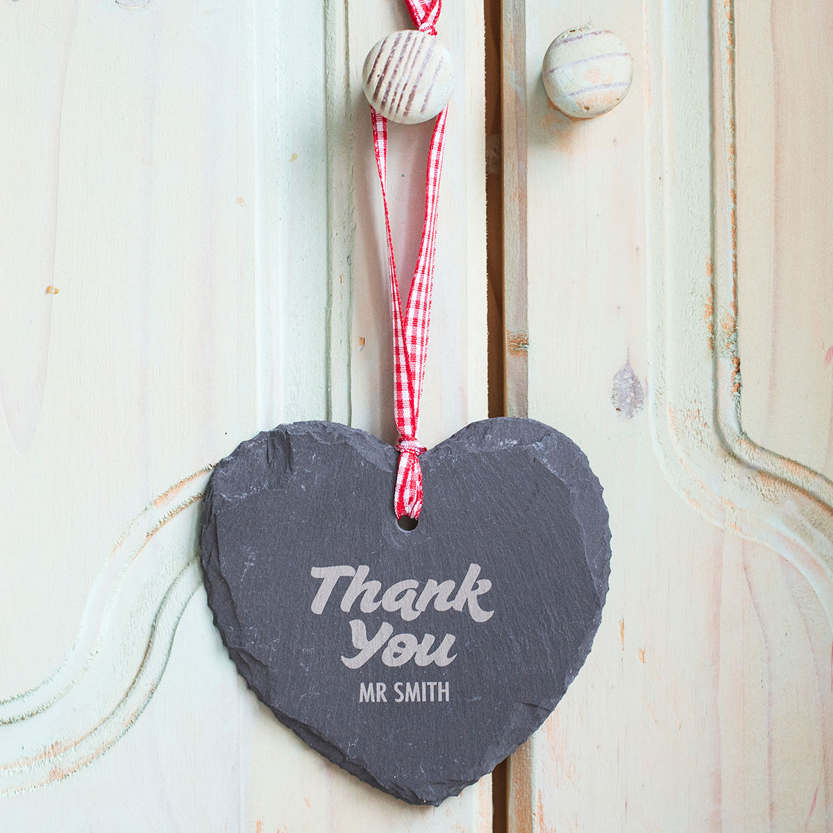 Engraved Heart-Shaped Slate Hanging Keepsake - Thank You Teacher