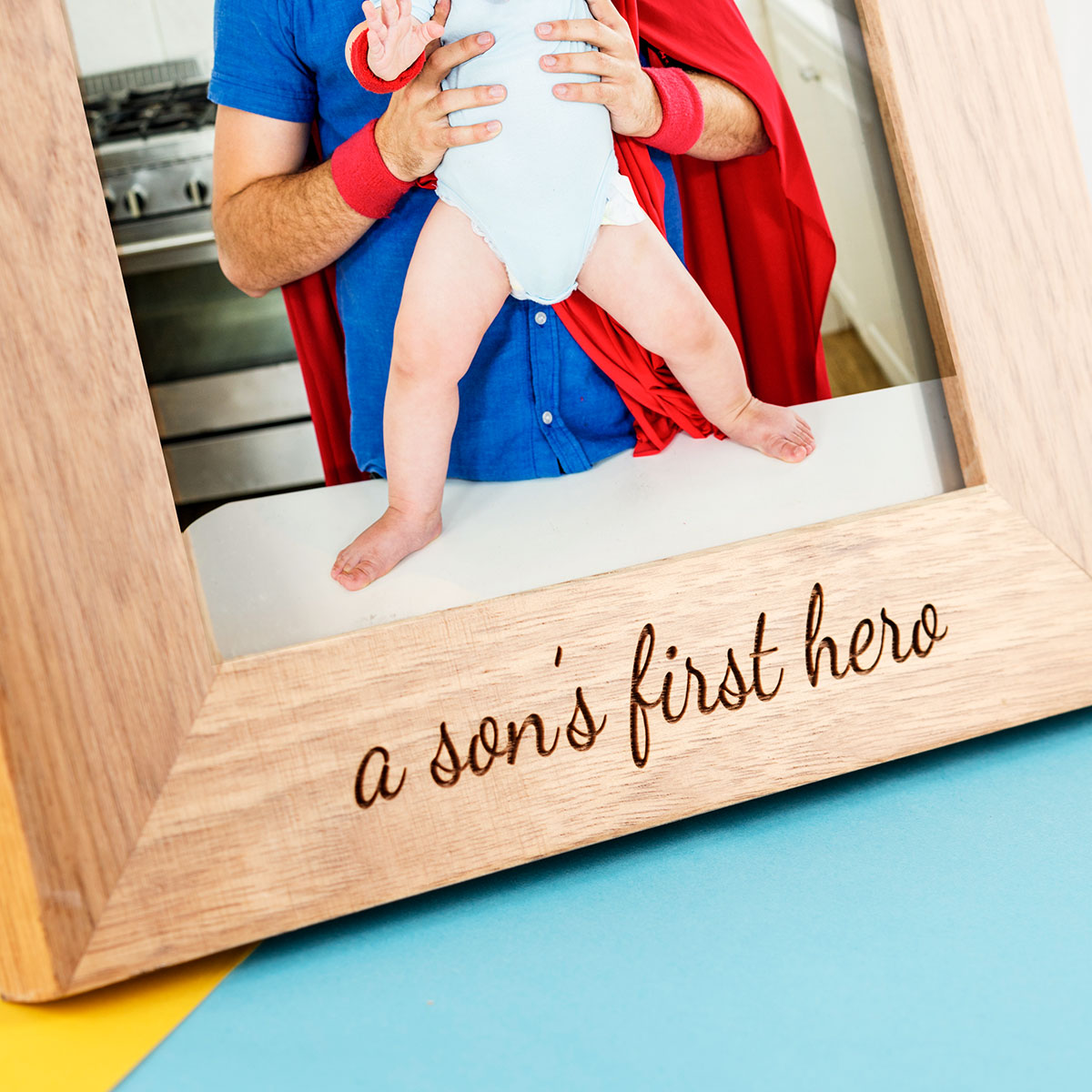 Personalised Wooden Photo Frame - A Son's First Hero