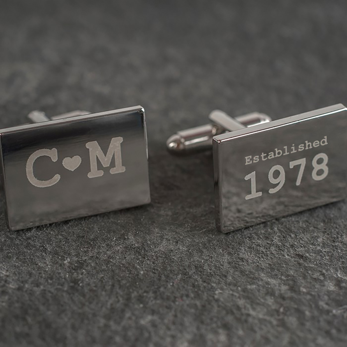 Engraved Rectangle Cufflinks - Initials and Year