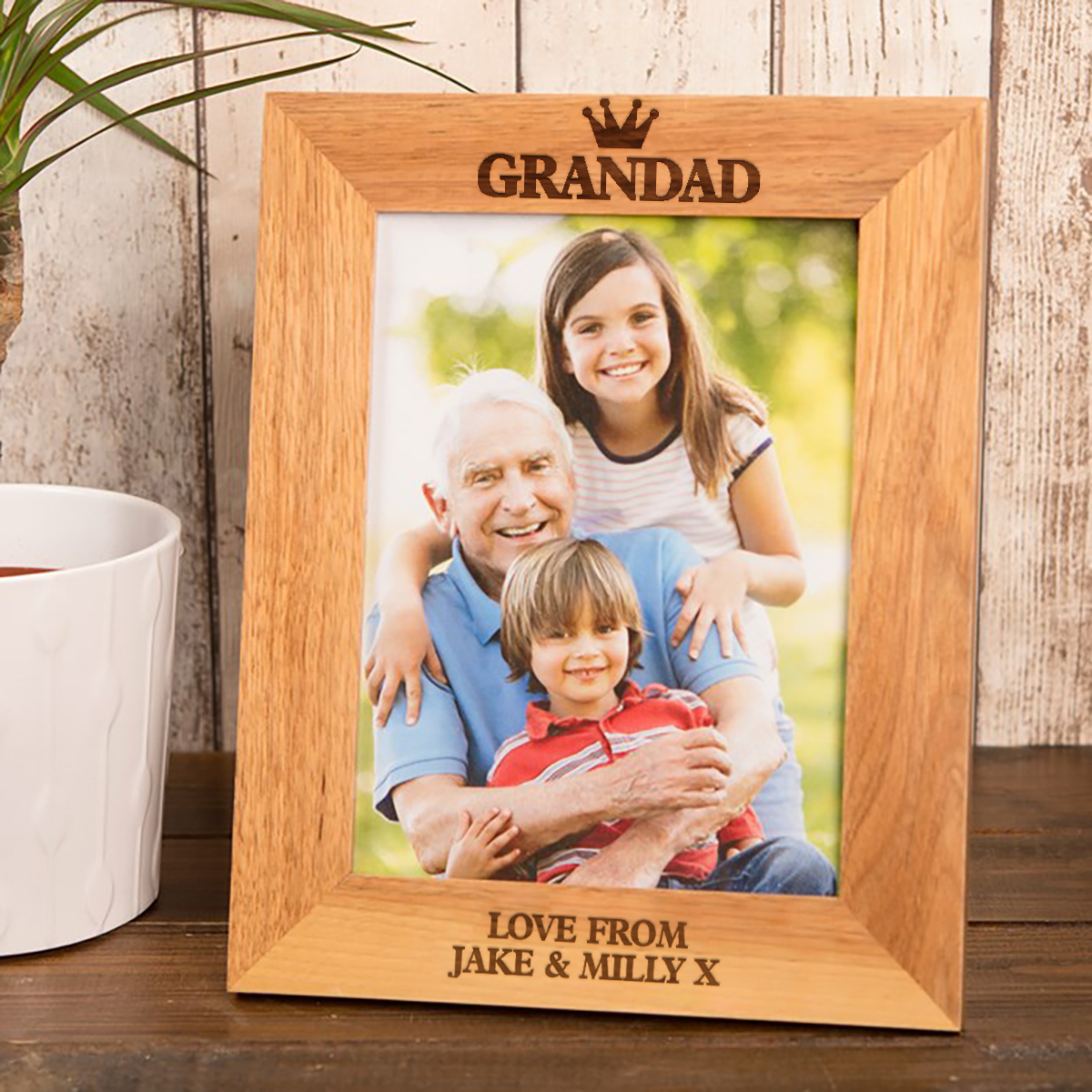 Personalised Wooden Photo Frame - Grandad Crown