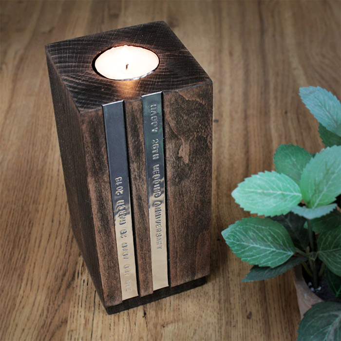 Personalised Block Beech Tea Light Holder with Double Message