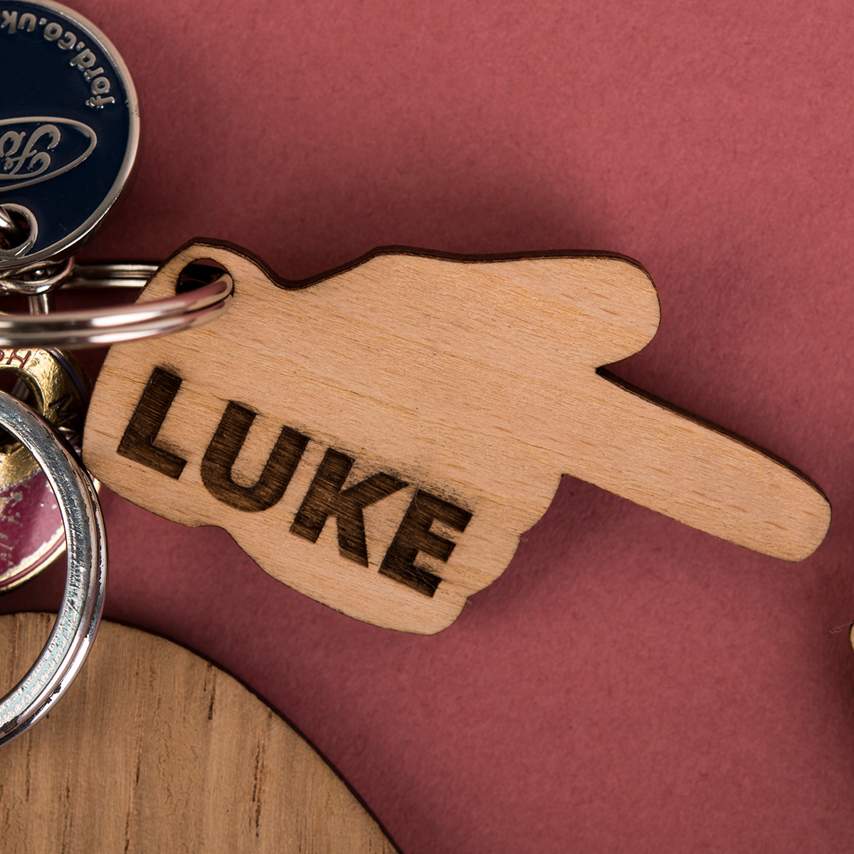 Engraved Set Of 2 Wooden Key Rings - Hand