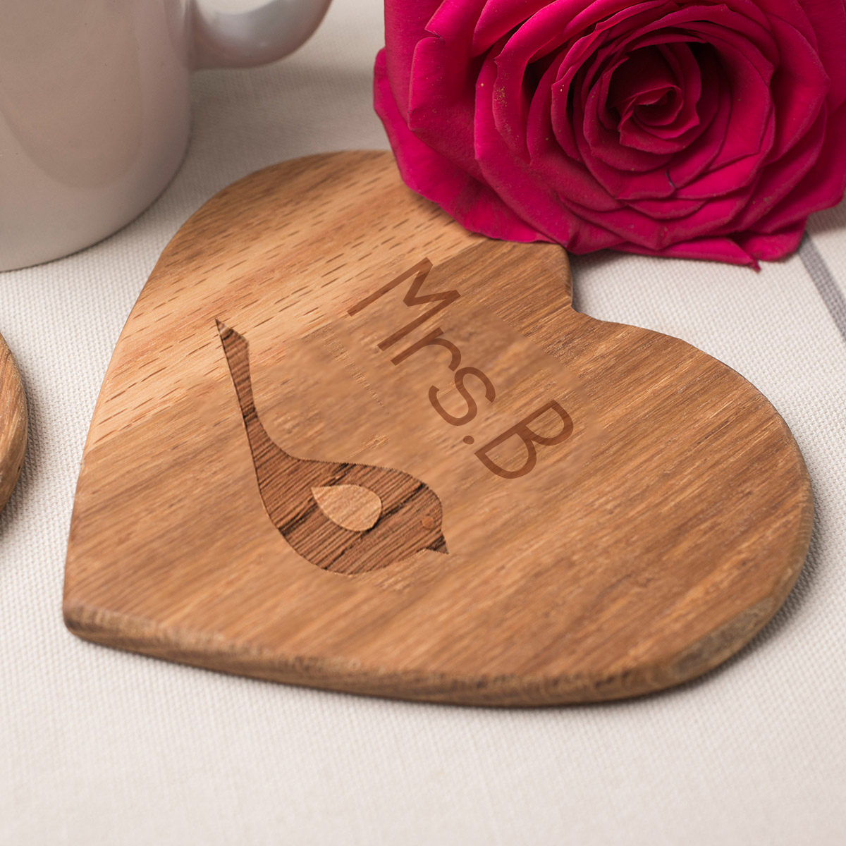 Personalised Set Of 2 Wooden Heart Coasters - Love Birds