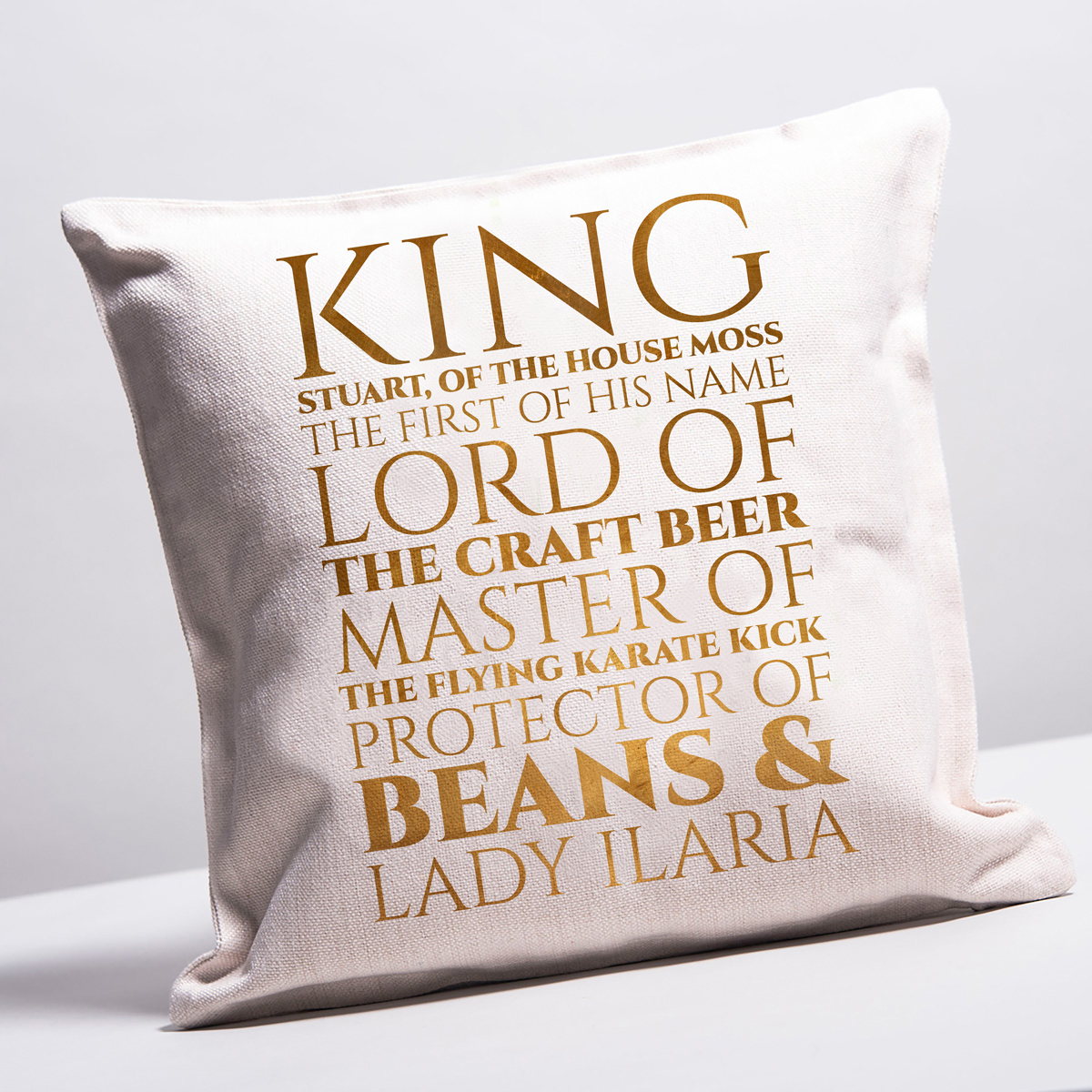Personalised Natural Cushion - King, Lord, Master, Protector